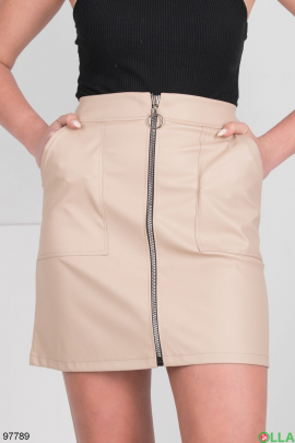 Women's beige eco-leather skirt