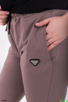 Жіночі коричневі спортивні брюки-джогери батал