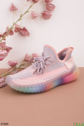 Women's grey-pink textile sneakers