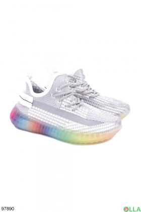 Women's gray and white textile sneakers