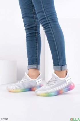 Women's gray and white textile sneakers