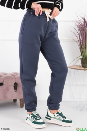 Жіночі темно-сірі спортивні брюки-джогери на флісі