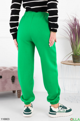 Жіночі салатові спортивні брюки-джогери на флісі