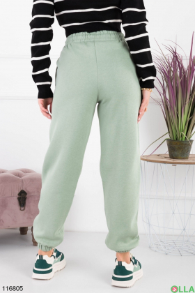 Женские зеленые спортивные брюки-джоггеры на флисе