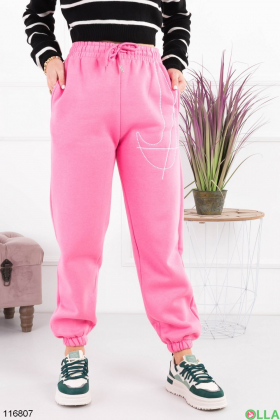 Женские розовые спортивные брюки-джоггеры на флисе