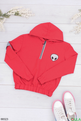 Women's red printed hoodie