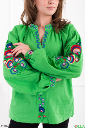Жіноча зелена сорочка-вишиванка