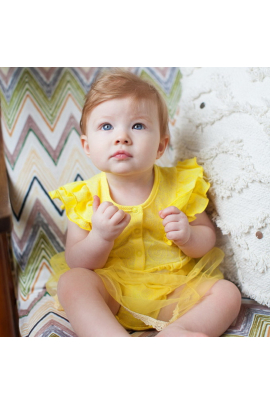 Боди с юбкой детский хлопковый для девочки BD-19-19-2 Ажурный на рост (11549) Желтый 