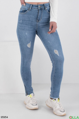 Женские голубые джинсы-скинни