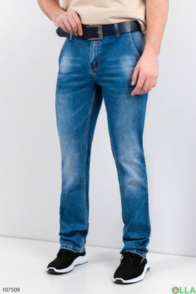 Чоловічі сині джинси з ременем