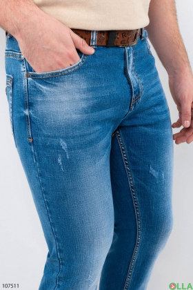 Мужские синие джинсы с ремнем