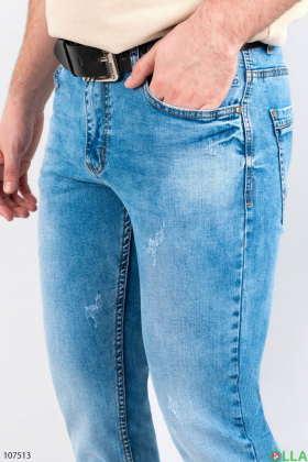 Мужские голубые джинсы с ремнем