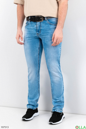 Чоловічі блакитні джинси з ременем