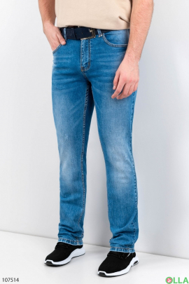 Чоловічі сині джинси з ременем