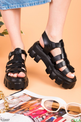 Women's black sandals made of eco-leather