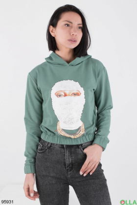Women's turquoise printed hoodie