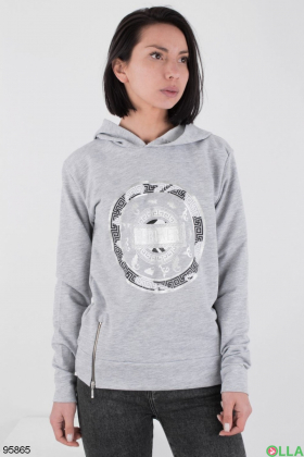 Women's light gray printed hoodie