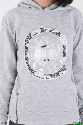 Women's light gray printed hoodie