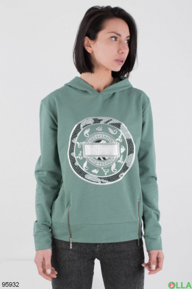 Women's turquoise printed hoodie