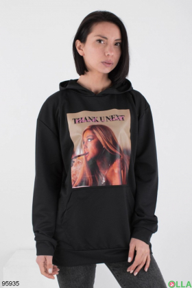 Women's black printed hoodie