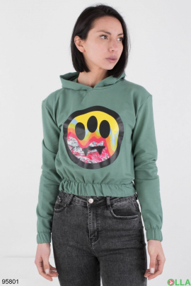 Women's green printed hoodie