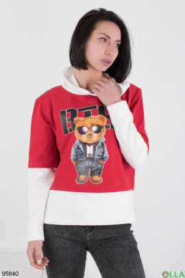 Women's red and white print hoodie