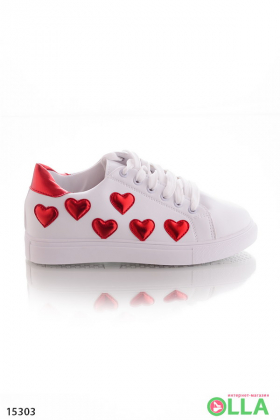 White sneakers with hearts