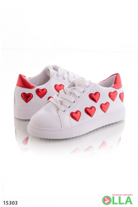 White sneakers with hearts
