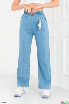 Женские голубые брюки-палаццо