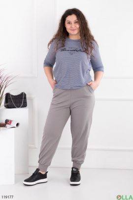 Жіночі сірі спортивні брюки-джогери батал