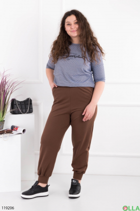 Жіночі коричневі спортивні брюки-джогери батал