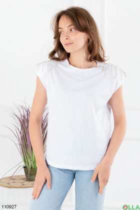 Women's white T-shirt with decor