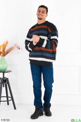Чоловічий смугастий светр батал