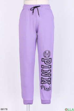 Жіночі фіолетові спортивні штани з написом