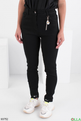 Женские черные джинсы-джеггинсы на флисе