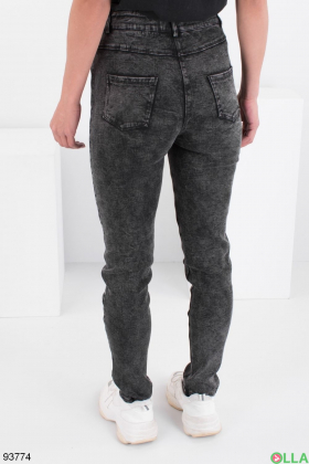 Женские темно-серые джинсы-джеггинсы на флисе