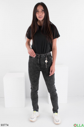 Женские темно-серые джинсы-джеггинсы на флисе