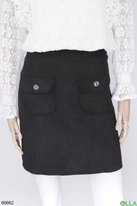 Women's black eco-suede skirt