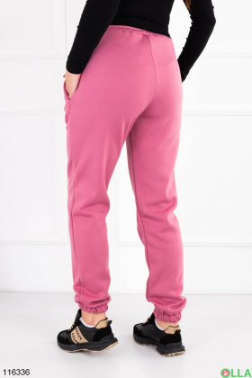 Жіночі утеплені рожеві спортивні брюки батал