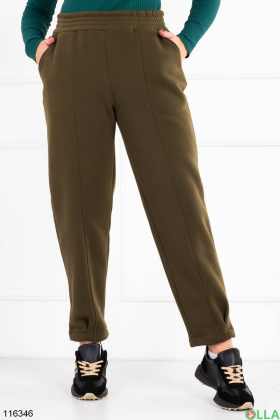 Женские утепленные спортивные брюки батал цвета хаки