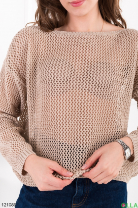 Женский бежевый полупрозрачный свитер