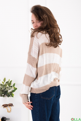 Women's white and beige striped sweater
