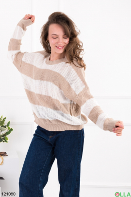 Women's white and beige striped sweater