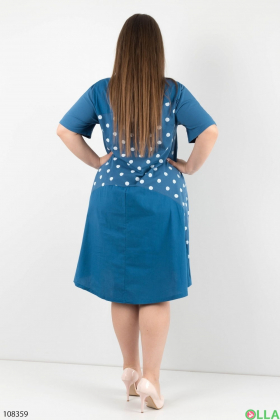 Жіноча синя трикотажна сукня батал