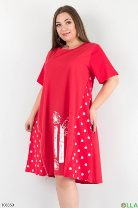 Жіноча червона трикотажна сукня батал