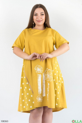 Женское желтое трикотажное платье батал