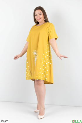 Жіноча жовта трикотажна сукня батал