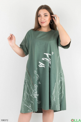 Жіноча зелена трикотажна сукня батал