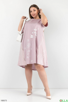 Женское розовое трикотажное платье батал