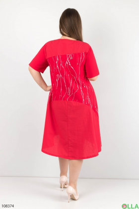 Женское красное трикотажное платье батал